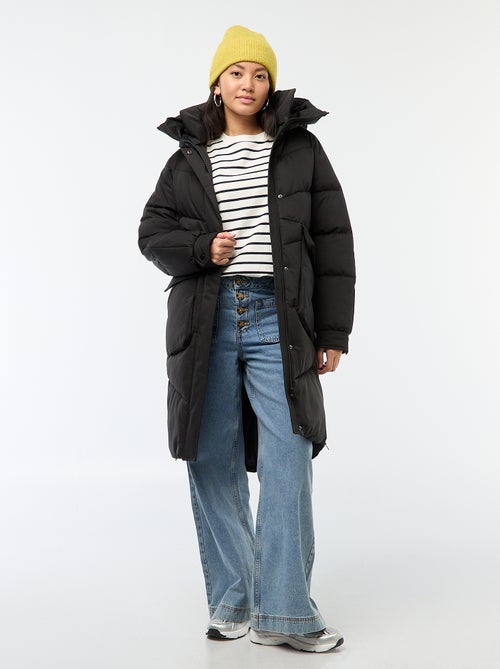 Plumífero cálido largo con capucha - Kiabi