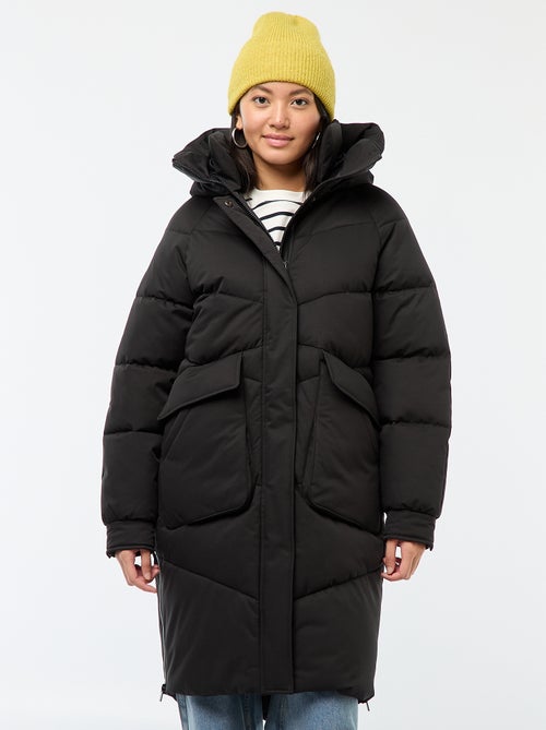 Plumífero cálido largo con capucha - Kiabi