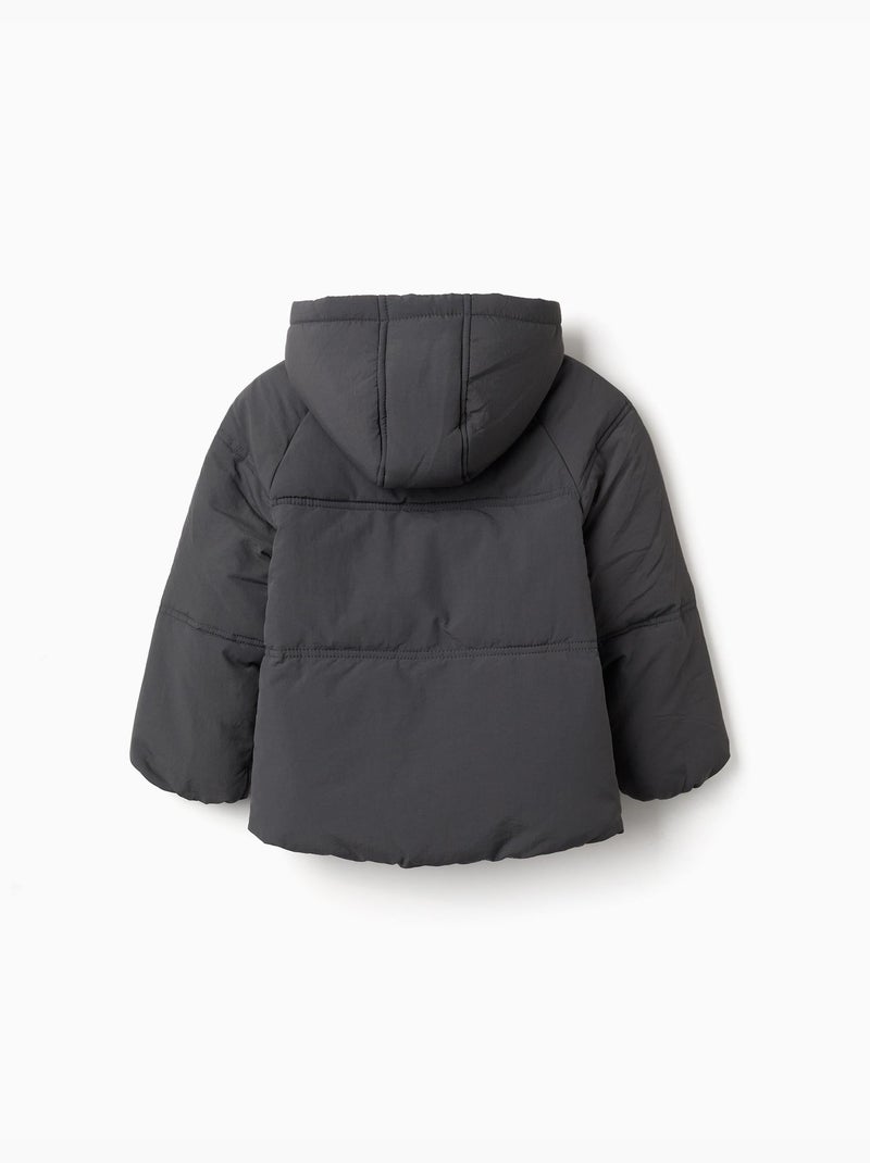 Plumífero con capucha y forro polar Gris oscuro - Kiabi