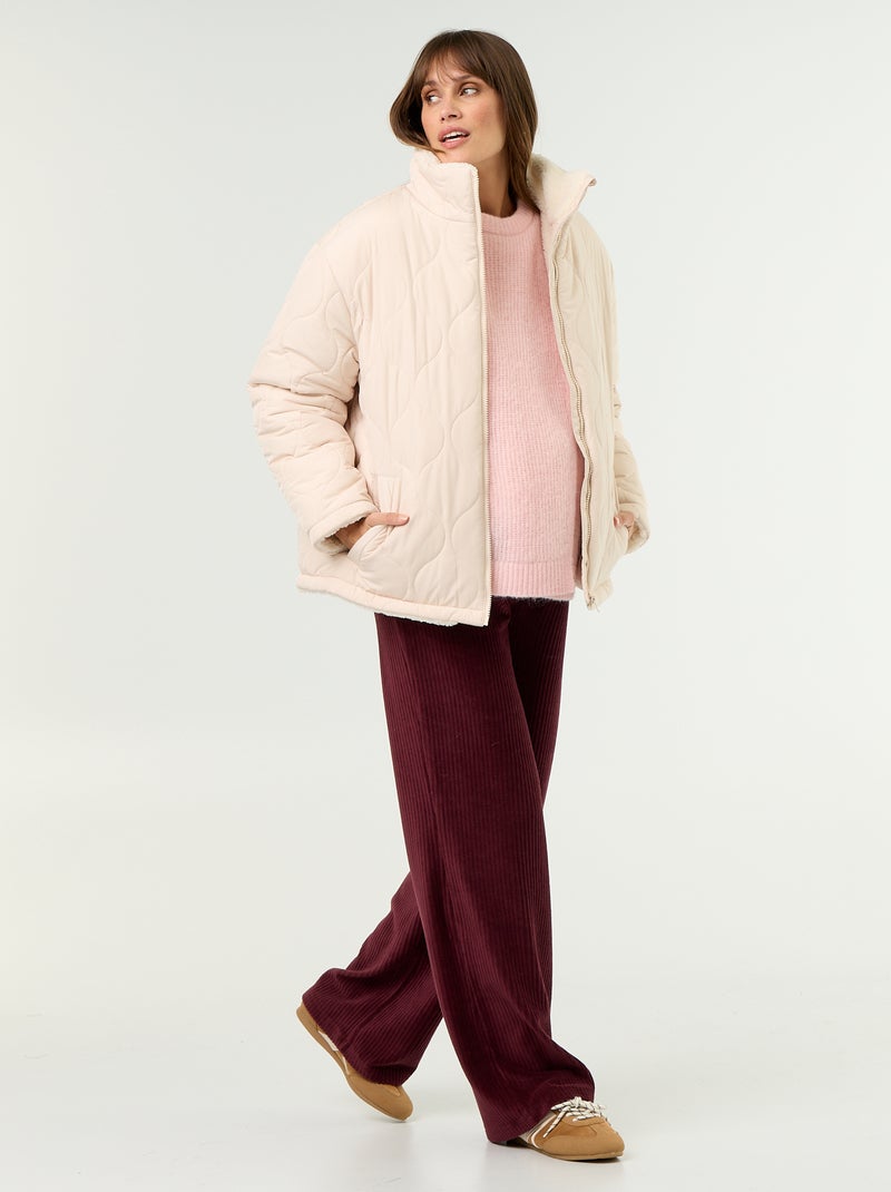 Plumífero de maternidad acolchado con interior de sherpa Beige - Kiabi