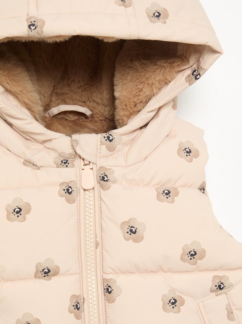 Plumífero estampado con capucha sin mangas Beige - Kiabi