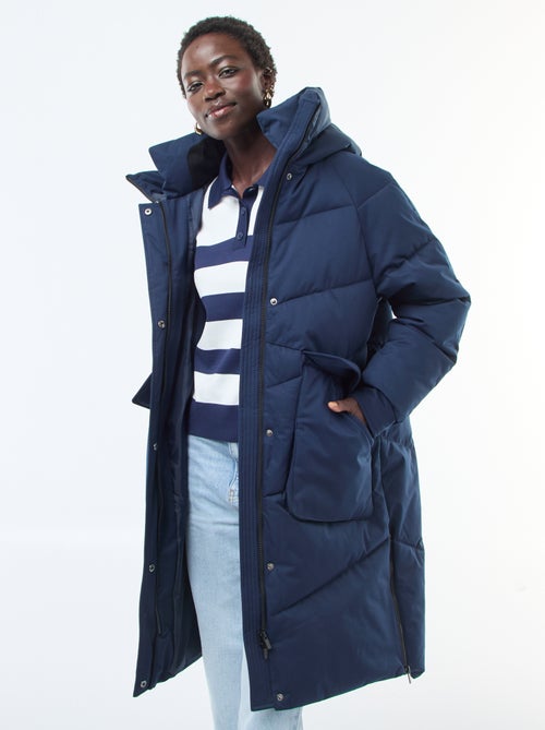 Plumífero largo cálido repelente al agua con capucha - Kiabi