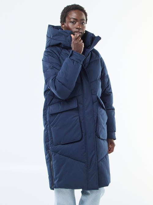 Plumífero largo cálido repelente al agua con capucha - Kiabi