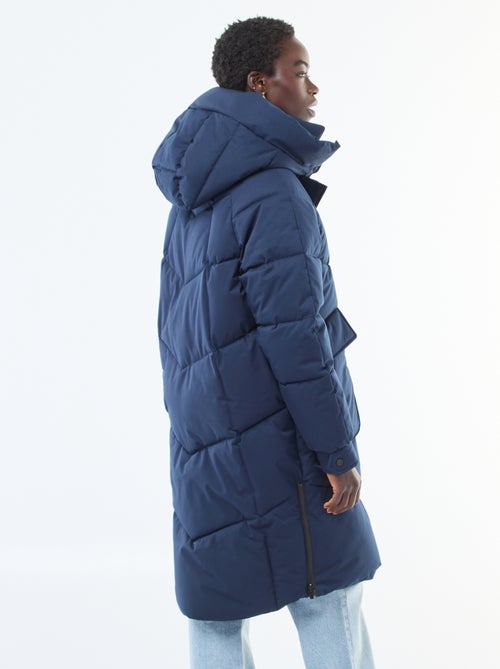 Plumífero largo cálido repelente al agua con capucha - Kiabi