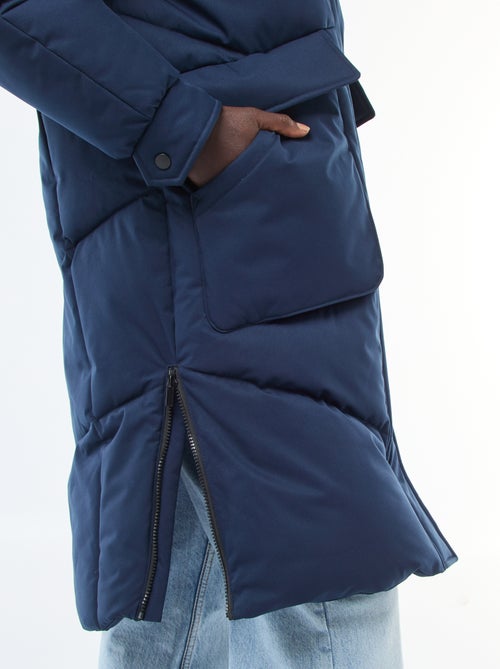 Plumífero largo cálido repelente al agua con capucha - Kiabi