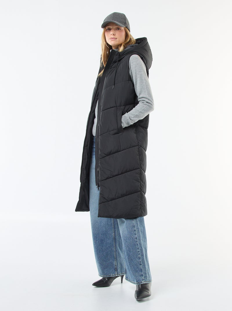 Plumífero largo con capucha sin mangas Negro - Kiabi