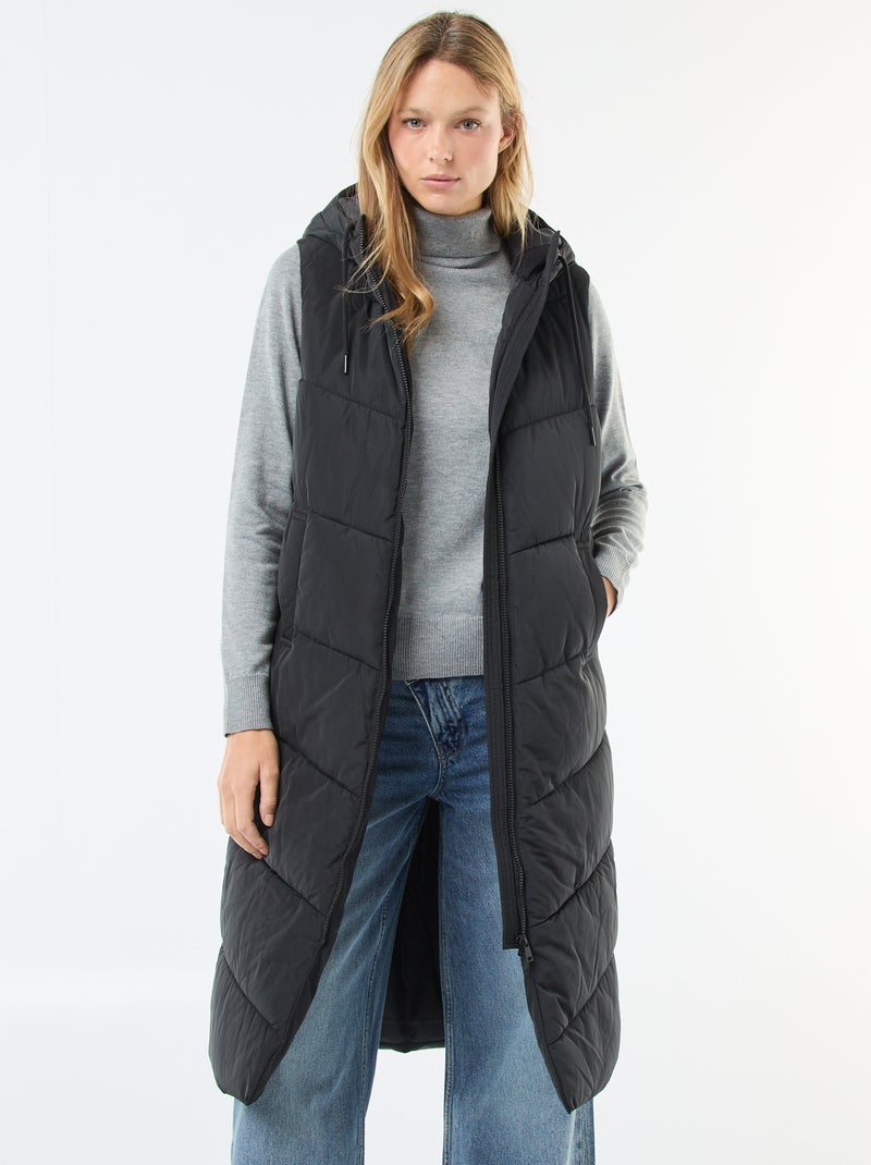 Plumífero largo con capucha sin mangas Negro - Kiabi