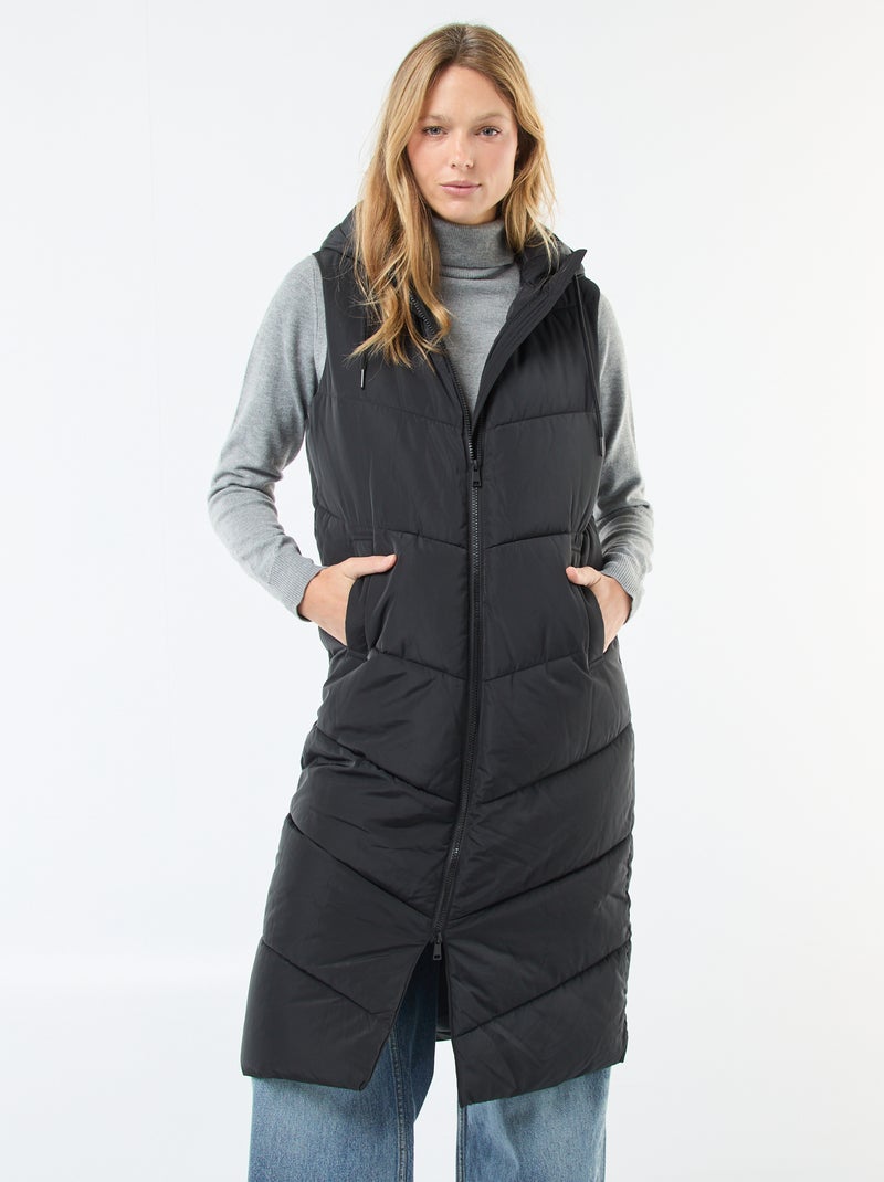 Plumífero largo con capucha sin mangas Negro - Kiabi