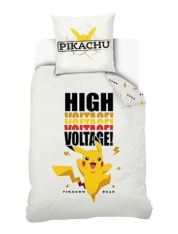Pokémon - Juego de sábanas infantil algodón Pikachu High Voltage - Funda nórdica 140 x 200 cm