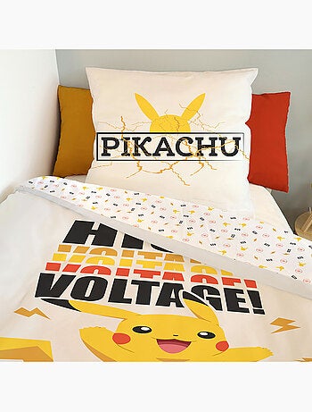Pokémon - Juego de sábanas infantil algodón Pikachu High Voltage - Funda nórdica 140 x 200 cm