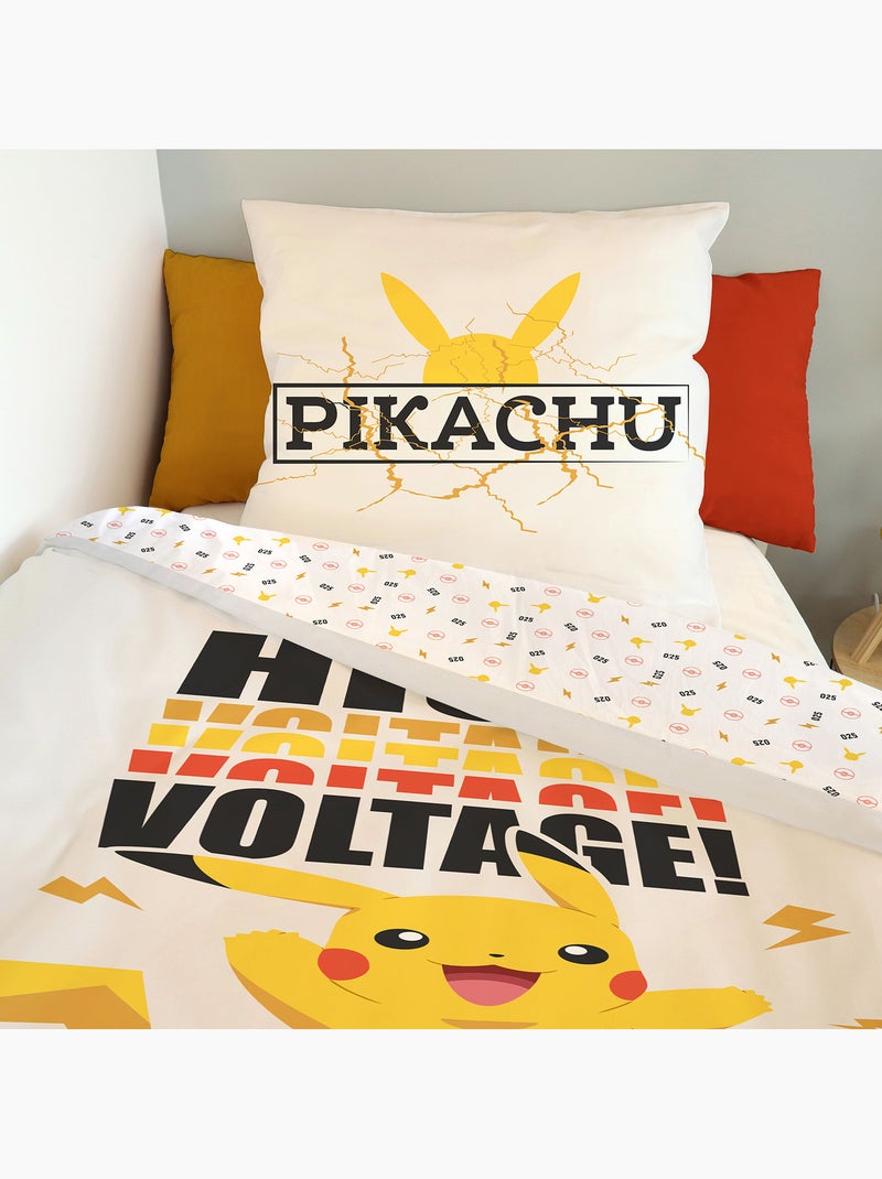 Pokémon - Juego de sábanas infantil algodón Pikachu High Voltage - Funda nórdica 140 x 200 cm Blanco - Kiabi