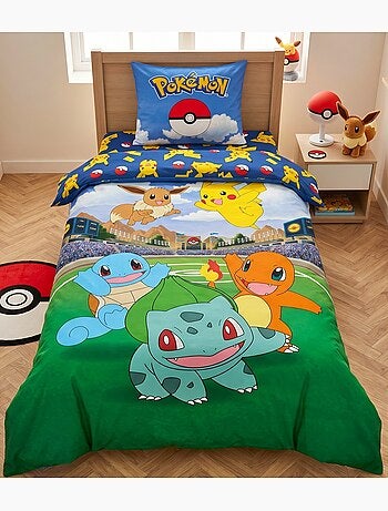 Pokémon, juego de sabanas infantil estampado reversible, Pikachu Battle, funda nórdica 140x200 cm