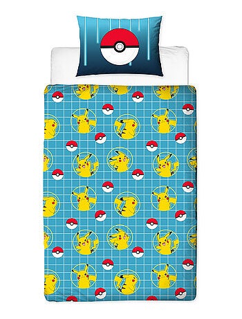 Pokémon, juego de sábanas infantil estampado reversible, PIKACHU LASER, funda nórdica 140x200 cm