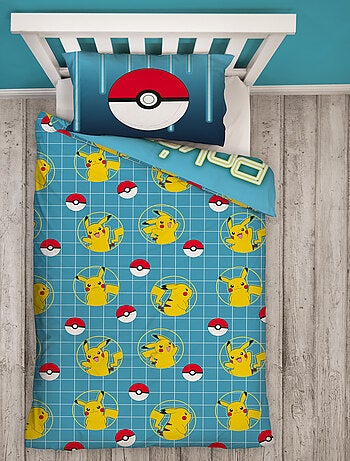Pokémon, juego de sábanas infantil estampado reversible, PIKACHU LASER, funda nórdica 140x200 cm