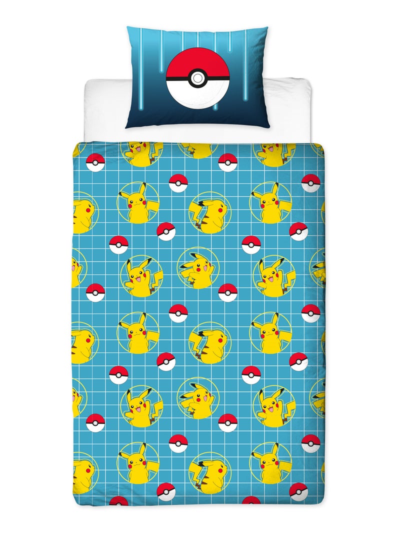 Pokémon, juego de sábanas infantil estampado reversible, PIKACHU LASER, funda nórdica 140x200 cm Azul - Kiabi
