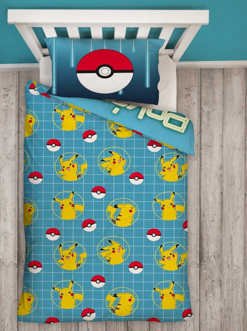 Pokémon, juego de sábanas infantil estampado reversible, PIKACHU LASER, funda nórdica 140x200 cm Azul - Kiabi
