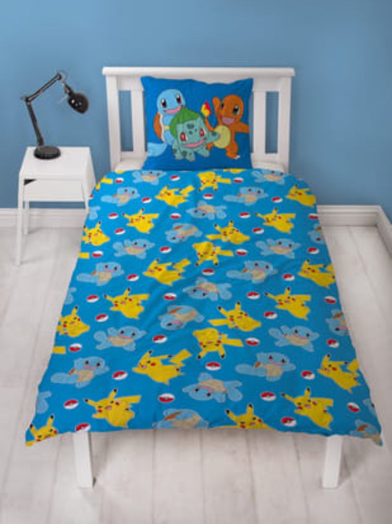 Pokémon, juego de sabanas infantil estampado reversible, PIKACHU STARTER, funda nórdica 140x200 cm Azul - Kiabi