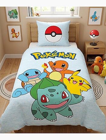 Pokémon, Juego de sábanas infantil reversible, Pikachu Starter Team, funda nórdica 140x200 cm