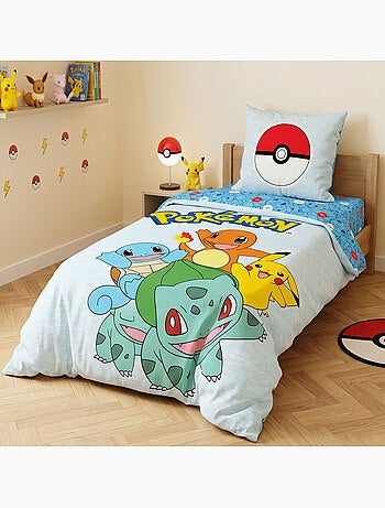 Pokémon, Juego de sábanas infantil reversible, Pikachu Starter Team, funda nórdica 140x200 cm