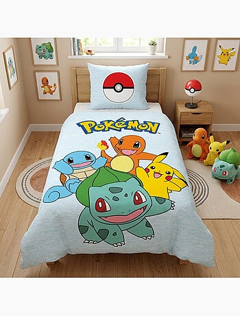 Pokémon, Juego de sábanas infantil reversible, Pikachu Starter Team, funda nórdica 140x200 cm