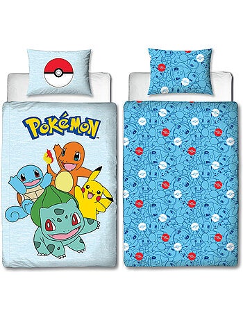 Pokémon, Juego de sábanas infantil reversible, Pikachu Starter Team, funda nórdica 140x200 cm