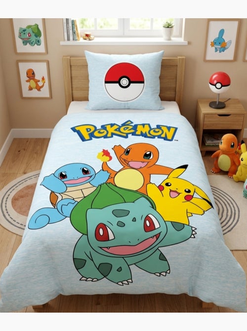Pokémon, Juego de sábanas infantil reversible, Pikachu Starter Team, funda nórdica 140x200 cm - Kiabi Pokémon, Juego de sábanas infantil reversible, Pikachu Starter Team, funda nórdica 140x200 cm - Kiabi