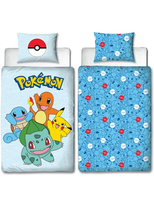 Pokémon, Juego de sábanas infantil reversible, Pikachu Starter Team, funda nórdica 140x200 cm - Kiabi Pokémon, Juego de sábanas infantil reversible, Pikachu Starter Team, funda nórdica 140x200 cm - Kiabi