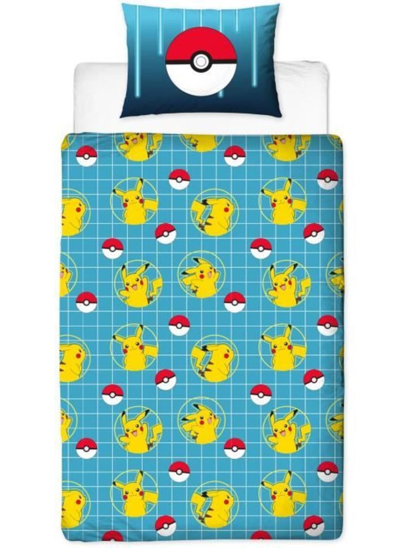 Pok?mon, juego de s?banas infantil estampado reversible, PIKACHU LASER, funda n?rdica 140x200 cm Azul - Kiabi