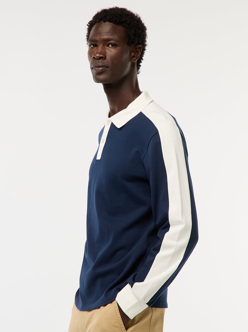 Polo bicolor de manga larga Azul - Kiabi