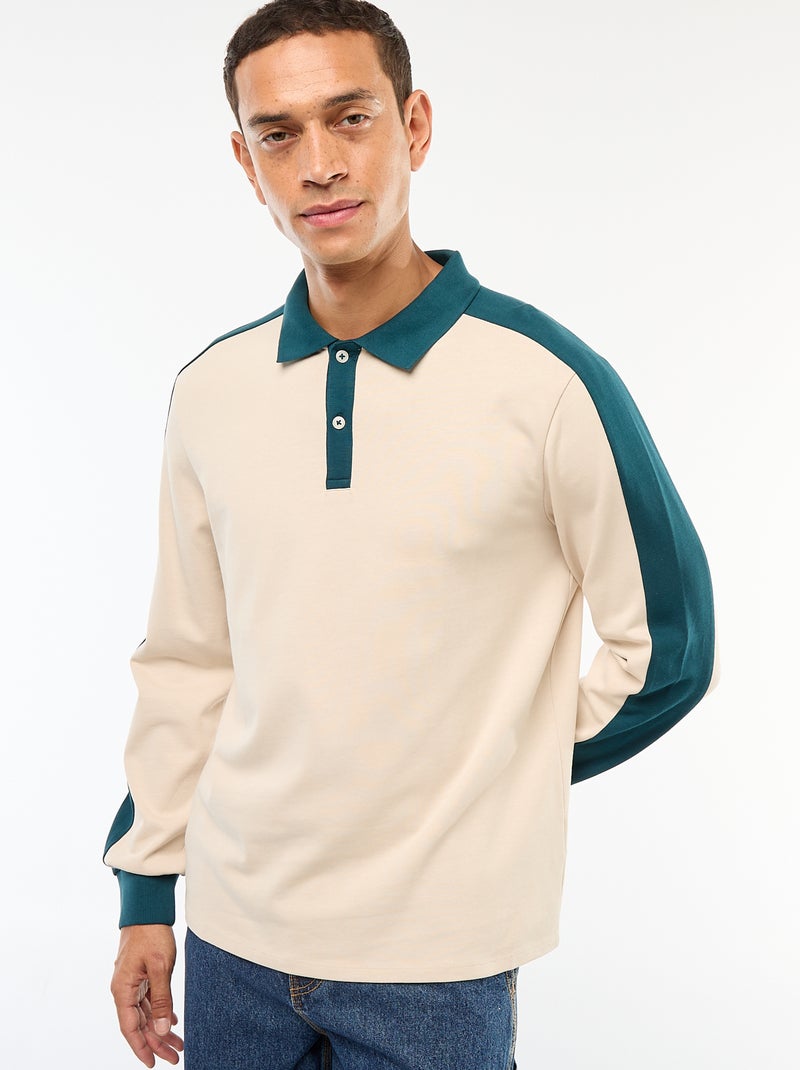 Polo bicolor de manga larga Beige - Kiabi