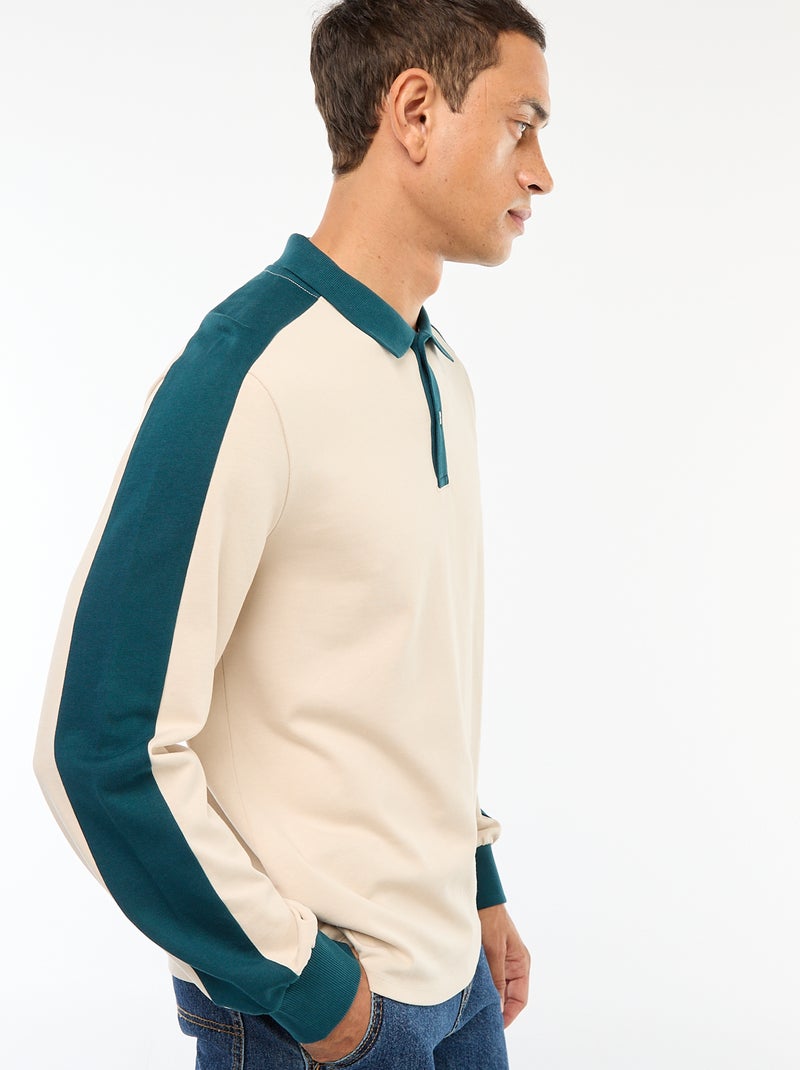 Polo bicolor de manga larga Beige - Kiabi
