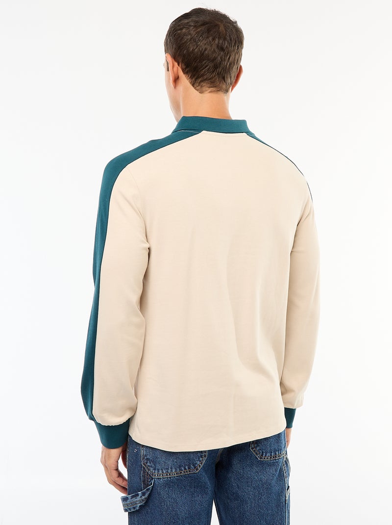Polo bicolor de manga larga Beige - Kiabi