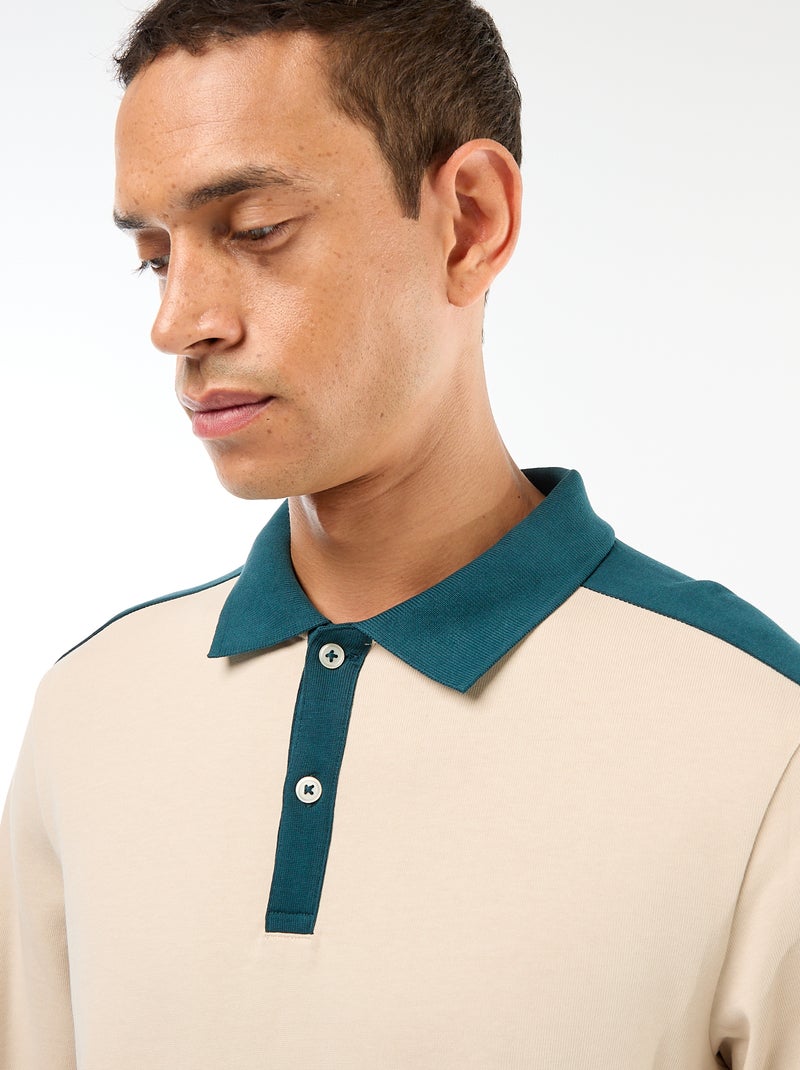 Polo bicolor de manga larga Beige - Kiabi
