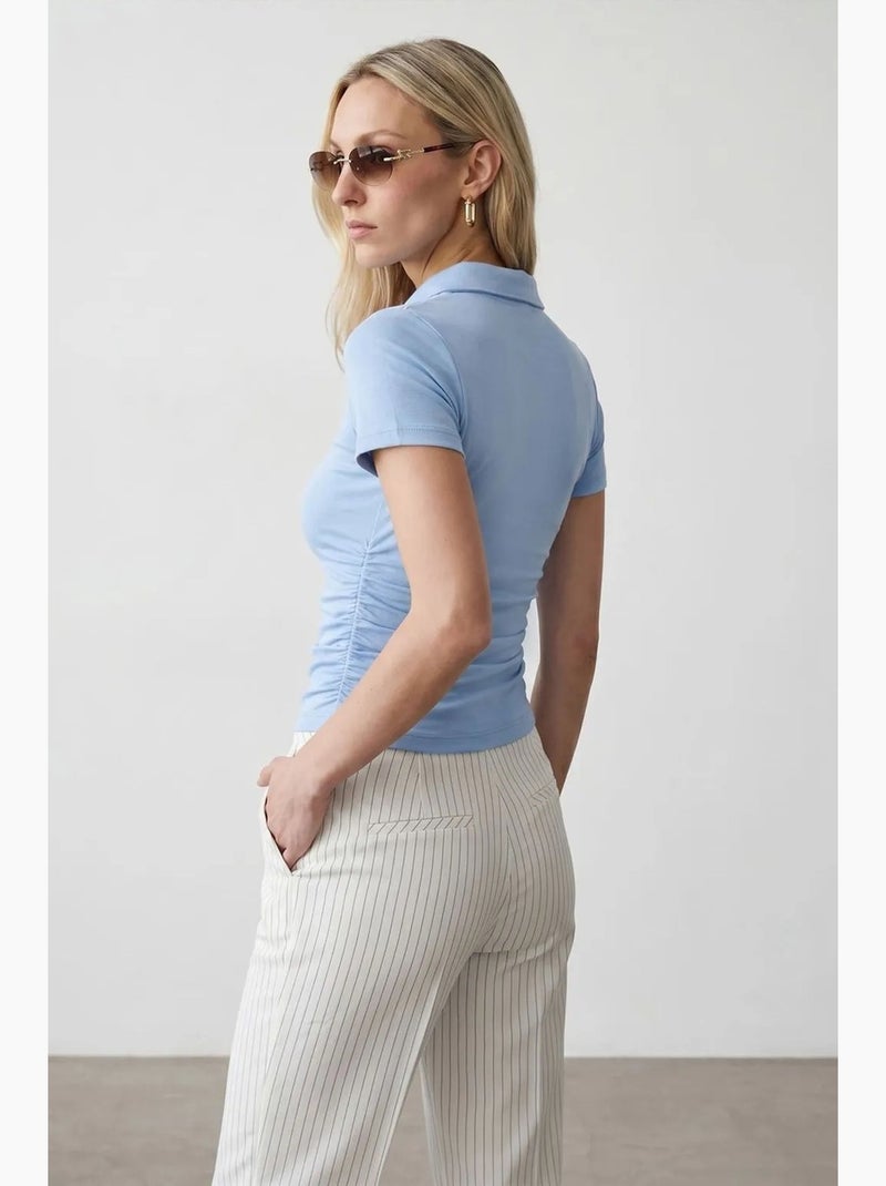 Polo camiseta cropped de mujer de corte slim dilvin Azul cielo - Kiabi