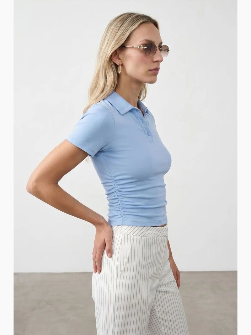 Polo camiseta cropped de mujer de corte slim dilvin Azul cielo - Kiabi