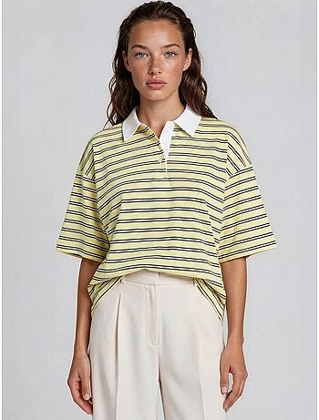 Polo camiseta de algodón a rayas para mujer busem