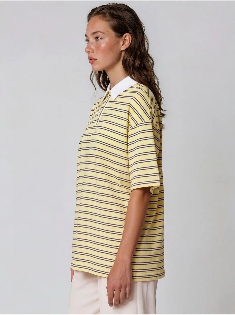 Polo camiseta de algodón a rayas para mujer busem Amarillo limón - Kiabi