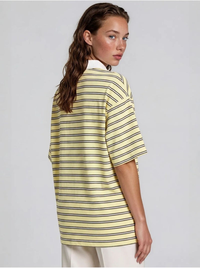 Polo camiseta de algodón a rayas para mujer busem Amarillo limón - Kiabi