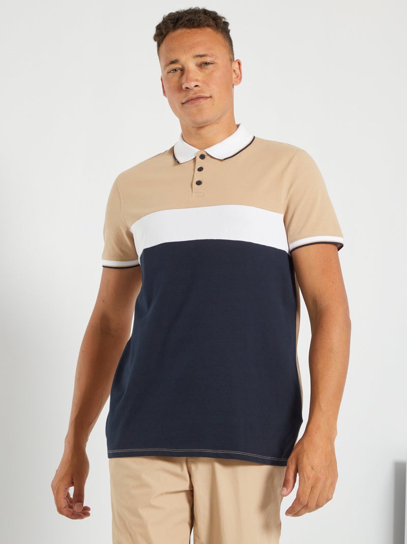Polo colorblock de piqué de algodón BEIGE - Kiabi