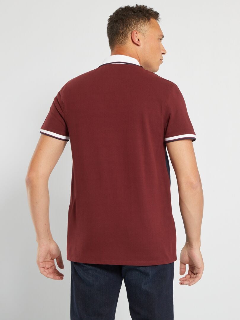 Polo colorblock de piqué de algodón castaño - Kiabi