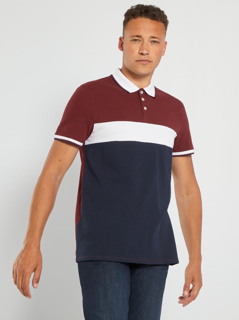 Polo colorblock de piqué de algodón castaño - Kiabi