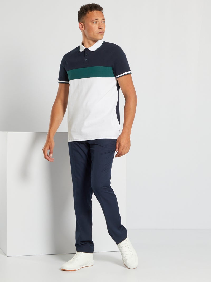 Polo colorblock de piqué de algodón verde gris - Kiabi