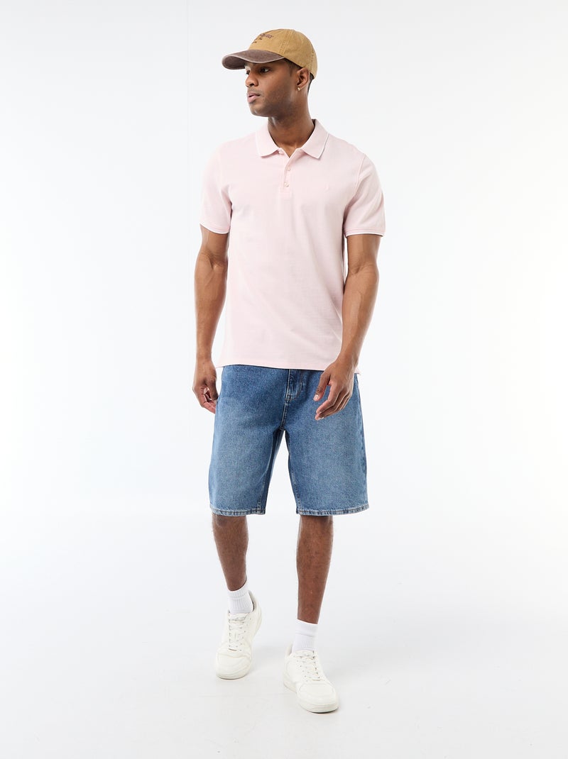 Polo con bordado en el pecho Rosa - Kiabi
