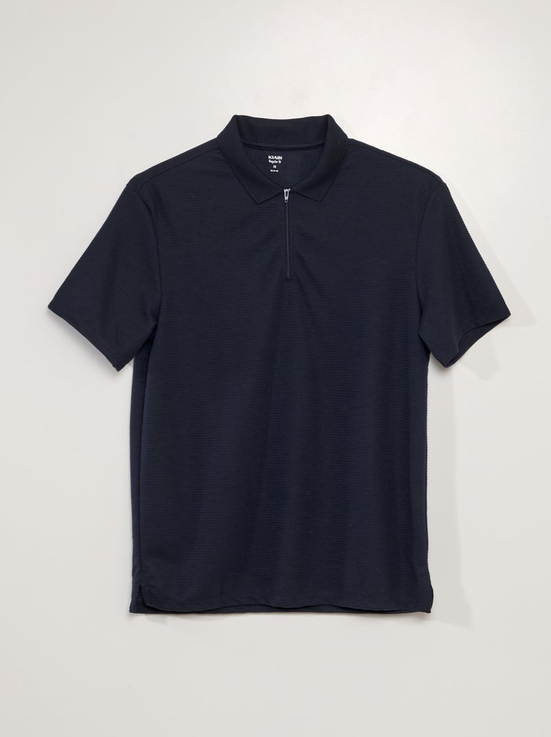 Polo con cuello con cremallera de punto con textura AZUL - Kiabi