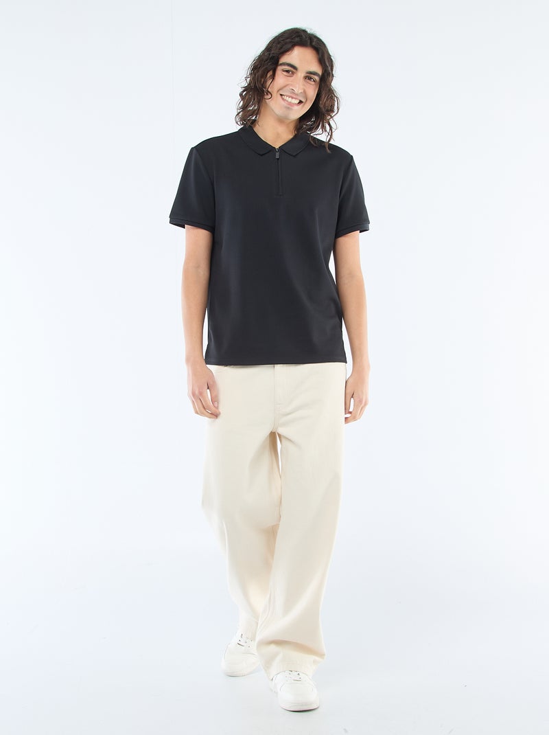 Polo con cuello de cremallera Negro - Kiabi