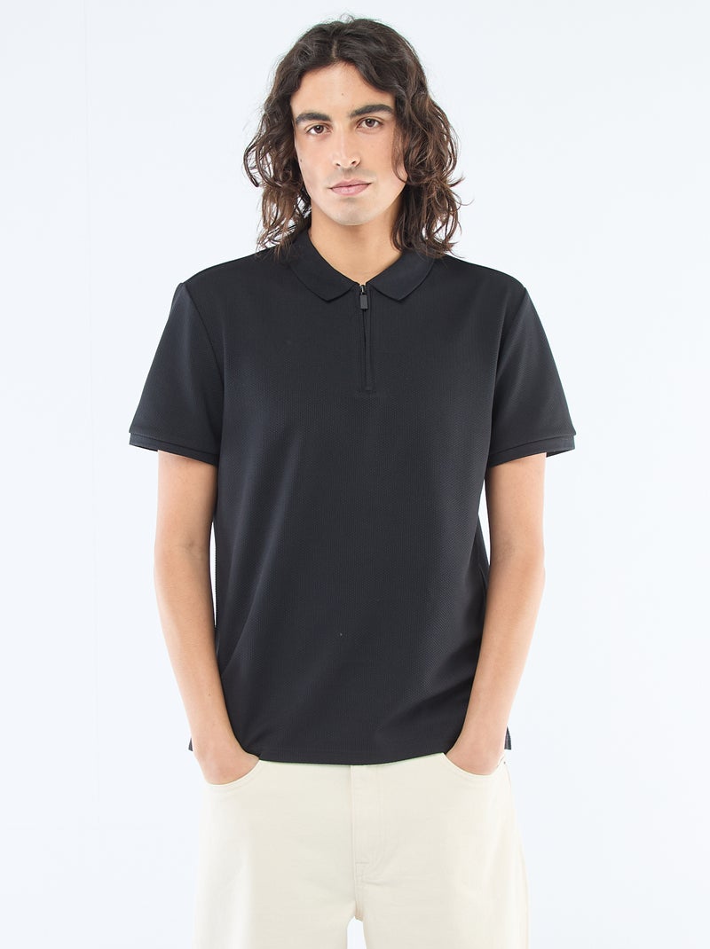 Polo con cuello de cremallera Negro - Kiabi