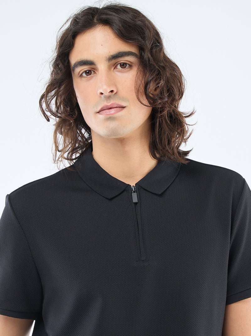Polo con cuello de cremallera Negro - Kiabi