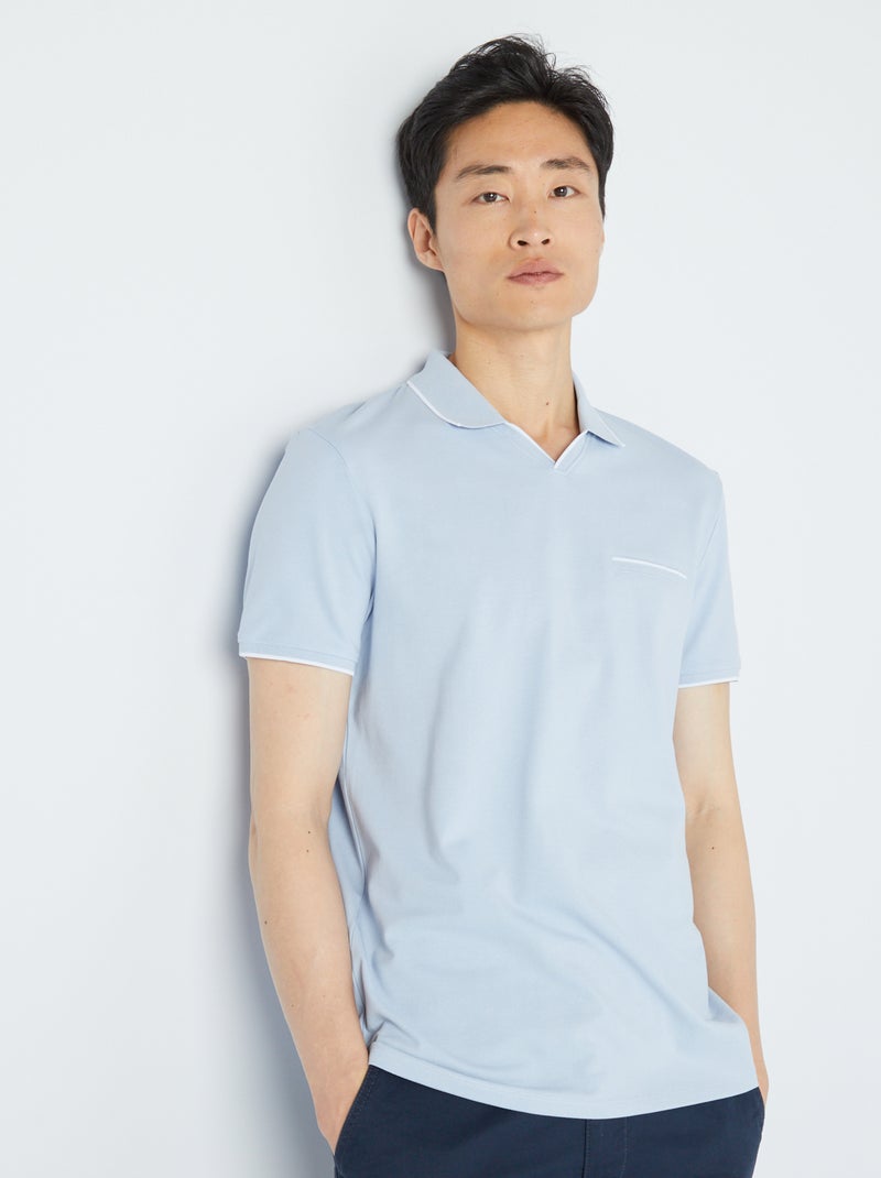 Polo con cuello de pico de piqué de algodón AZUL - Kiabi