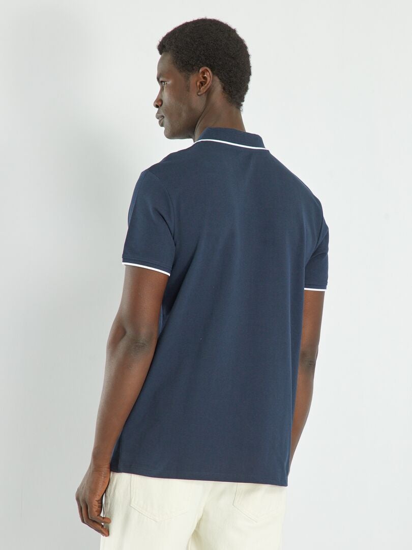 Polo con cuello de pico de piqué de algodón AZUL - Kiabi