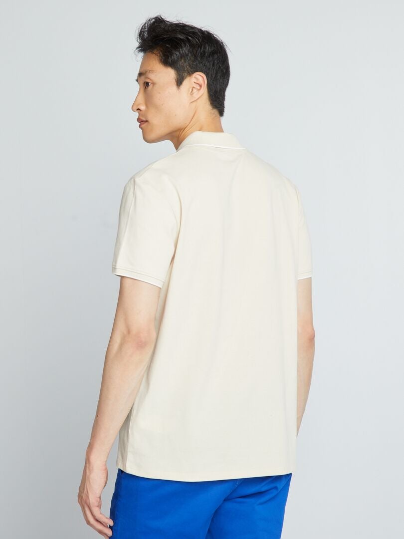 Polo con cuello de pico de piqué de algodón beige - Kiabi